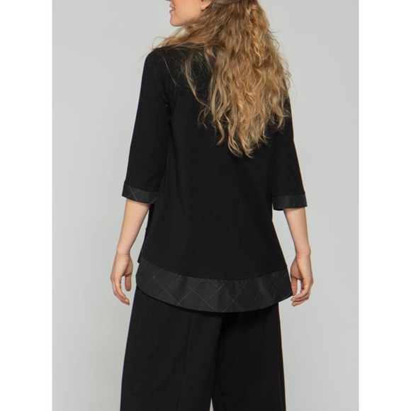 Luukaa Women's Hi-Low Black Tunic Top Size 12 White Stitch Cotton Flowy Chic NWT - Picture 5 of 5